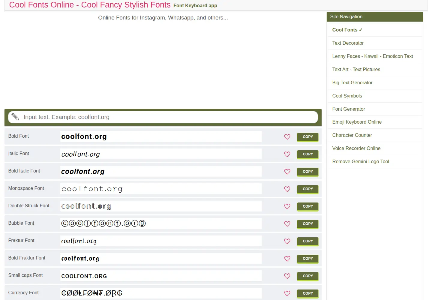 Captured homepage of coolfont.org in the current scan