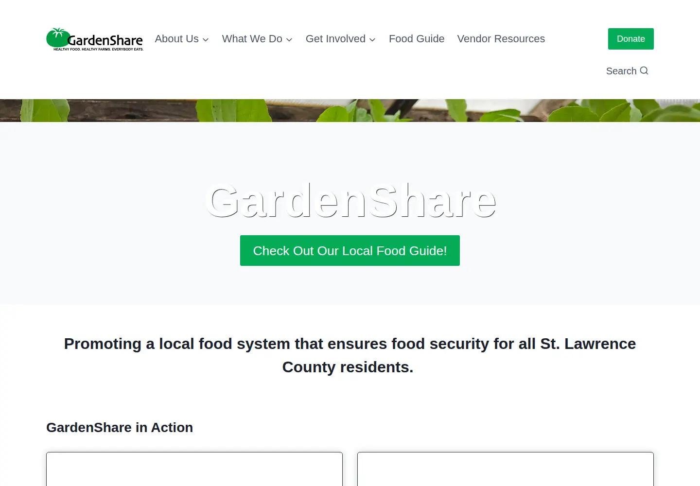 Captured homepage of gardenshare.org in the current scan