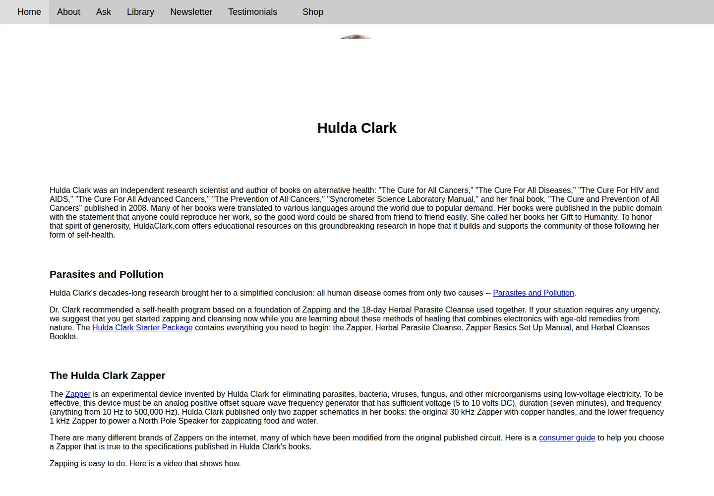 Captured homepage of huldaclark.com in the current scan