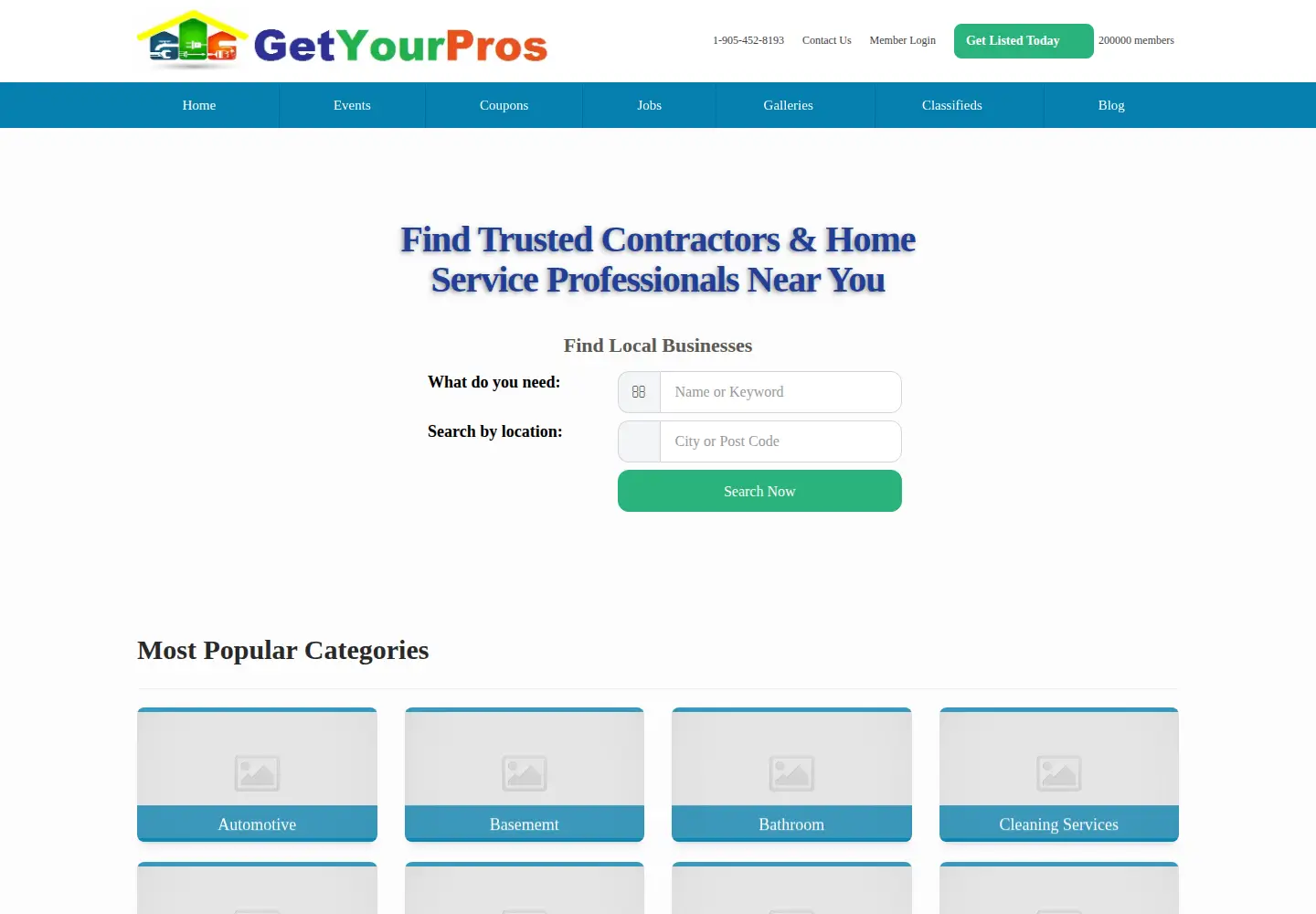 Captured homepage of getyourpros.com in the current scan