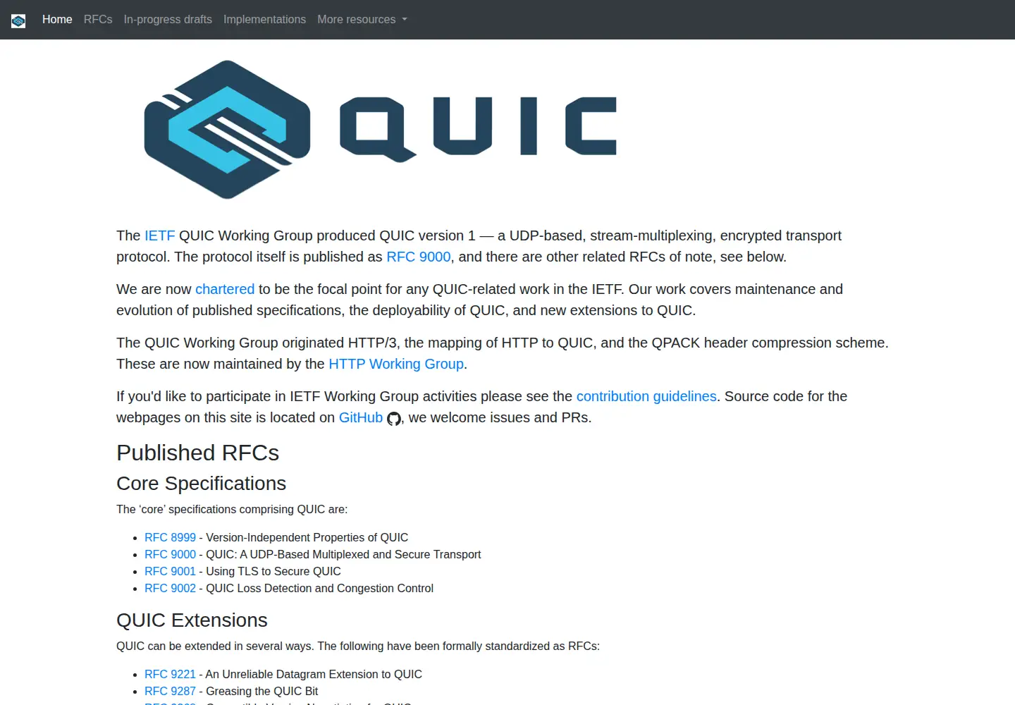 Screenshot of quicwg.org