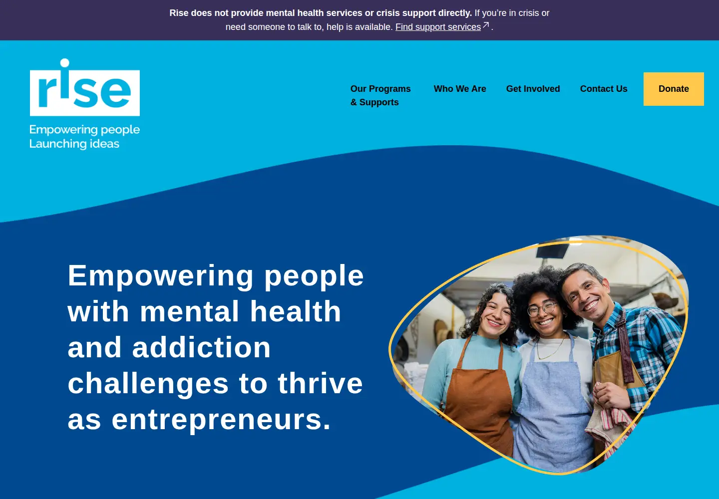 Screenshot of risehelps.ca