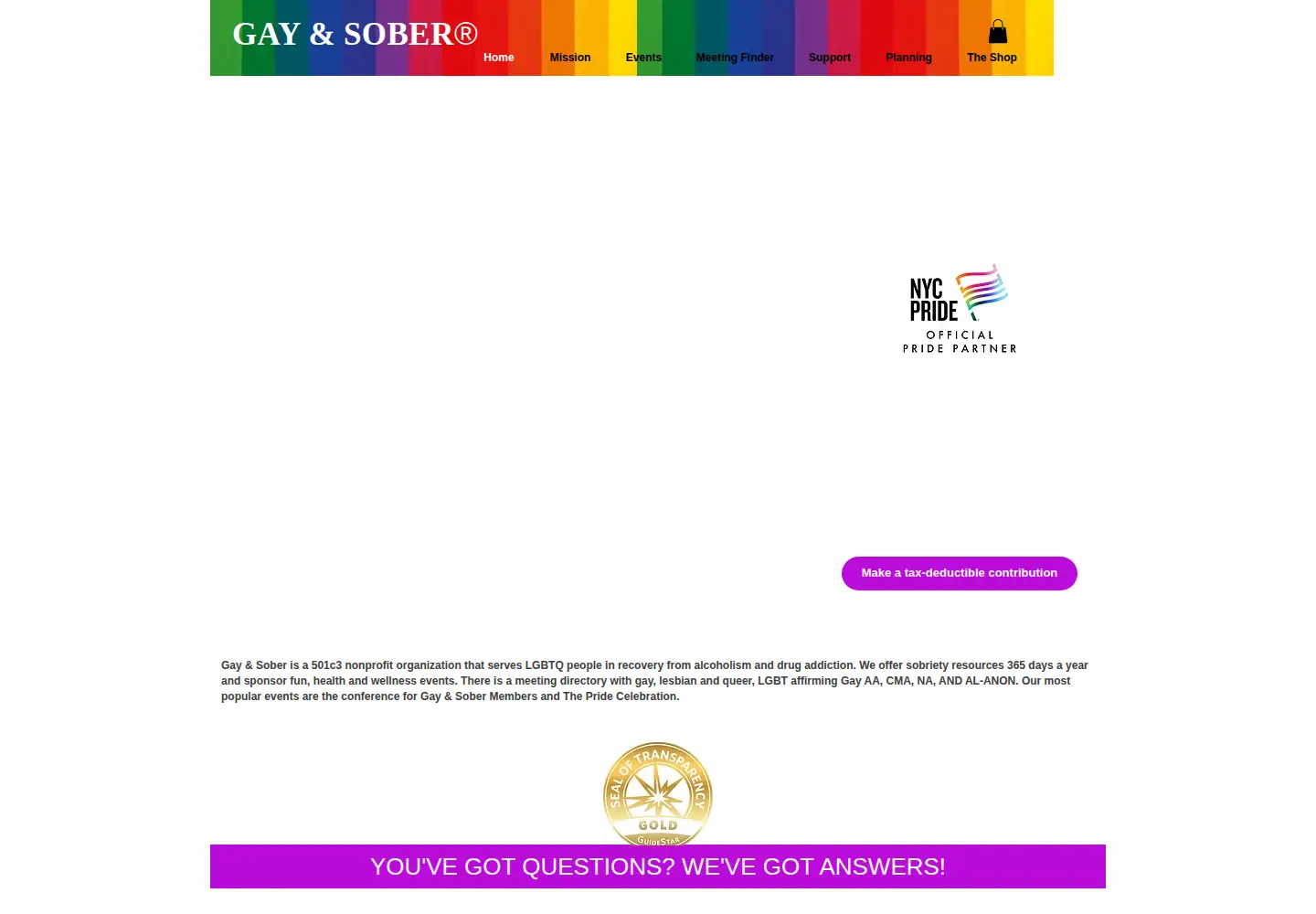 Captured homepage of gayandsober.org in the current scan