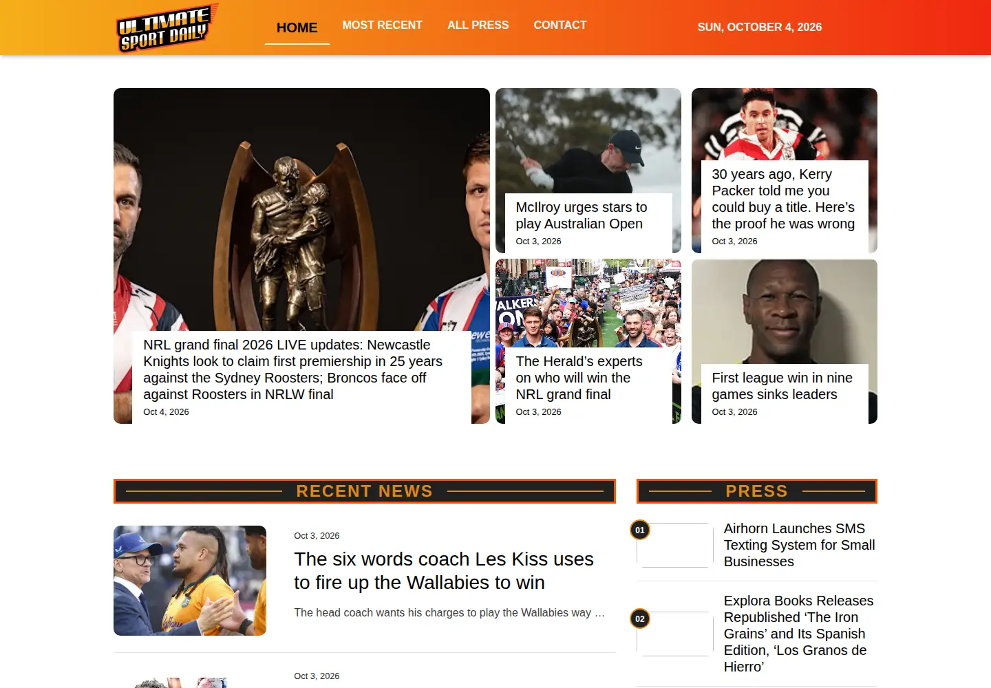 Captured homepage of ultimatesportsdaily.com in the current scan