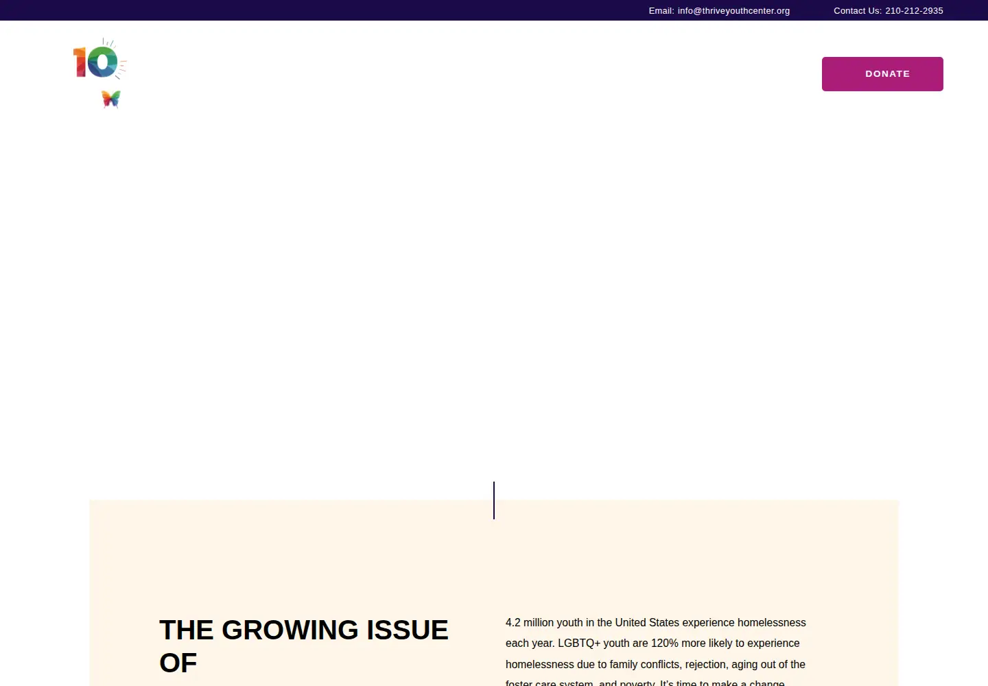 Captured homepage of thriveyouthcenter.org in the current scan
