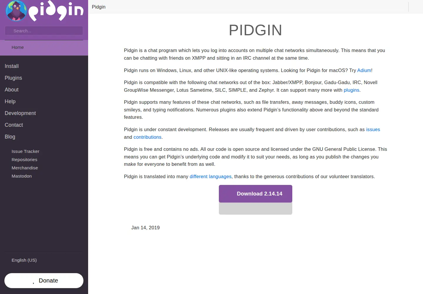 Screenshot of pidgin.im