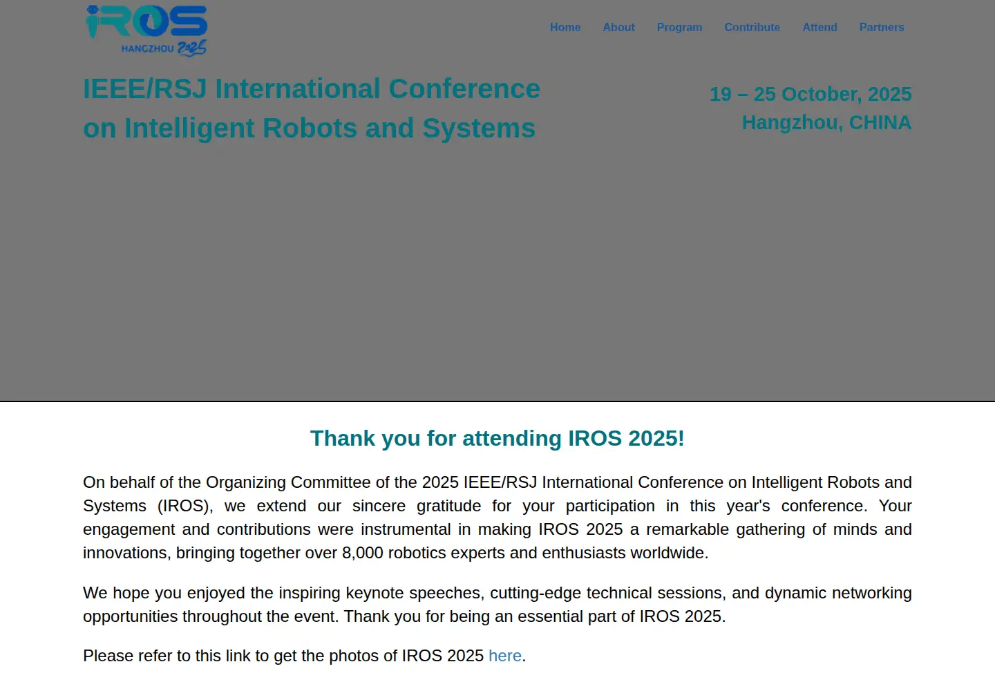 Captured homepage of iros25.org in the current scan