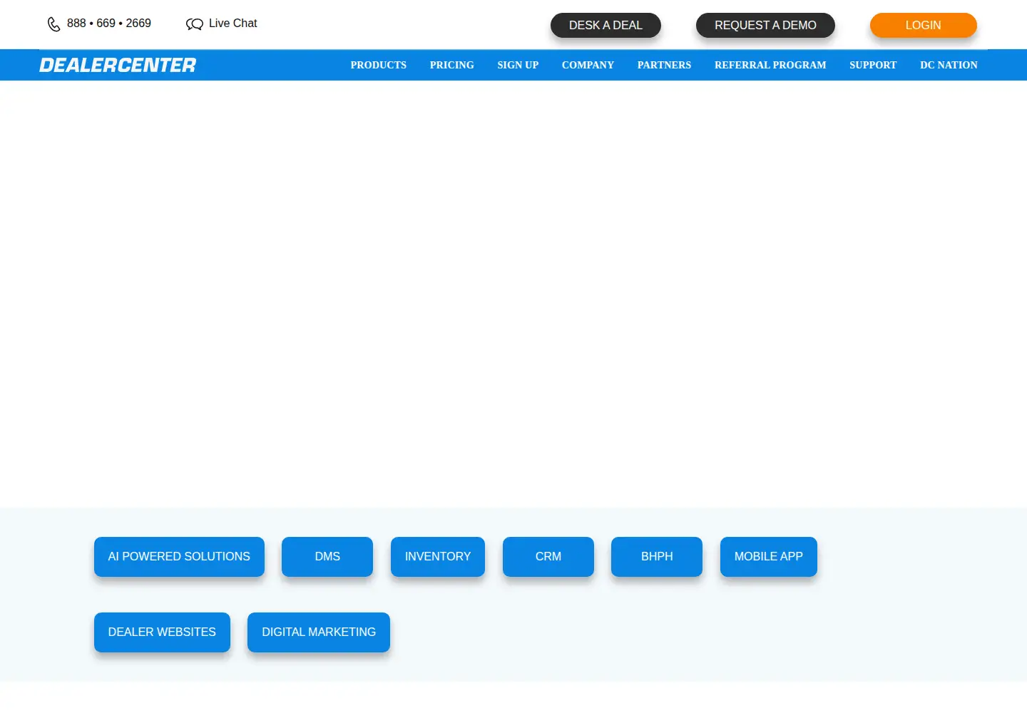 Captured homepage of dealercenter.com in the current scan