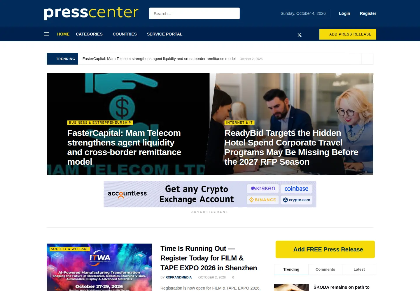 Screenshot of presscenter.com