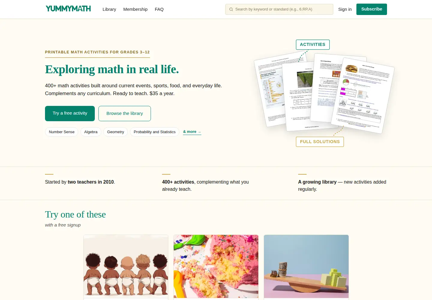 Captured homepage of yummymath.com in the current scan