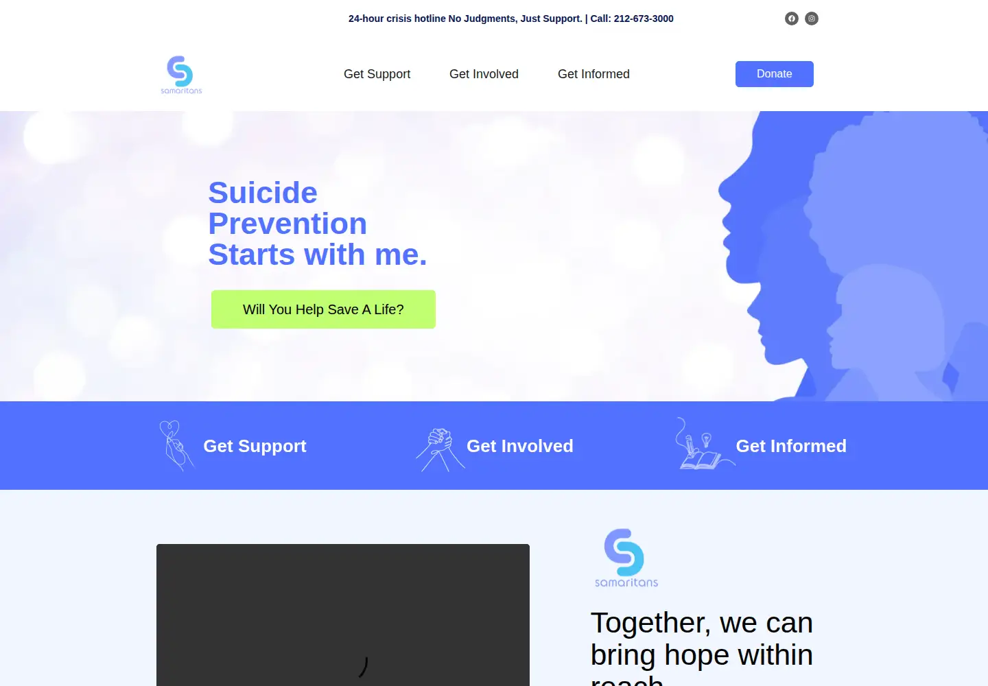 Captured homepage of samaritansnyc.org in the current scan