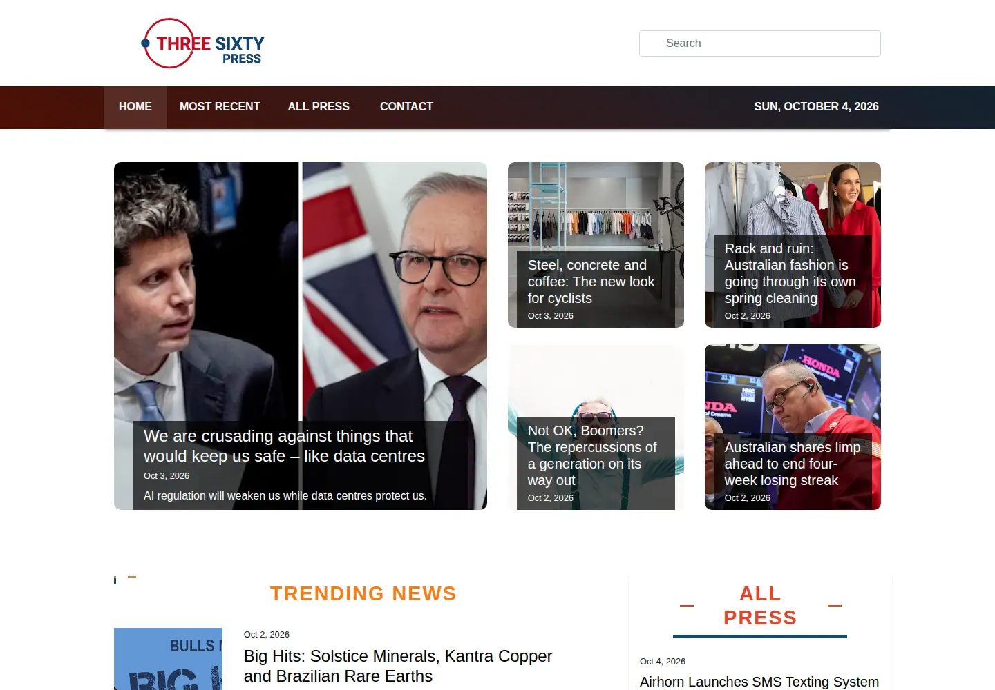 Screenshot of threesixtypress.com