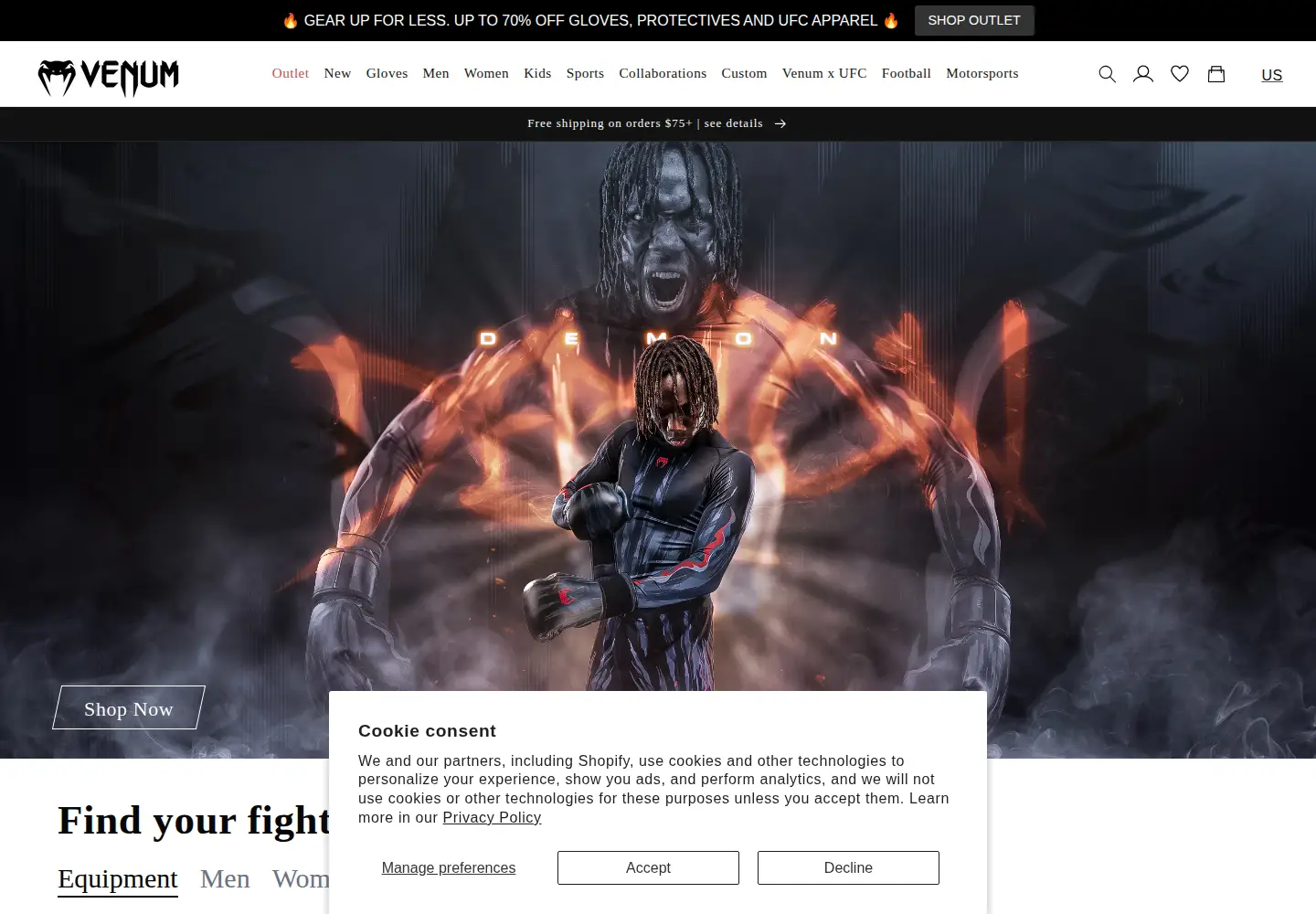 Captured homepage of venum.com in the current scan