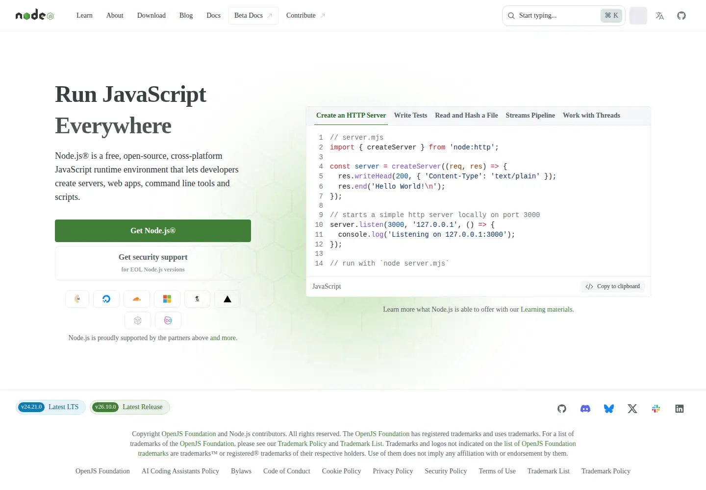 Screenshot of nodejs.dev