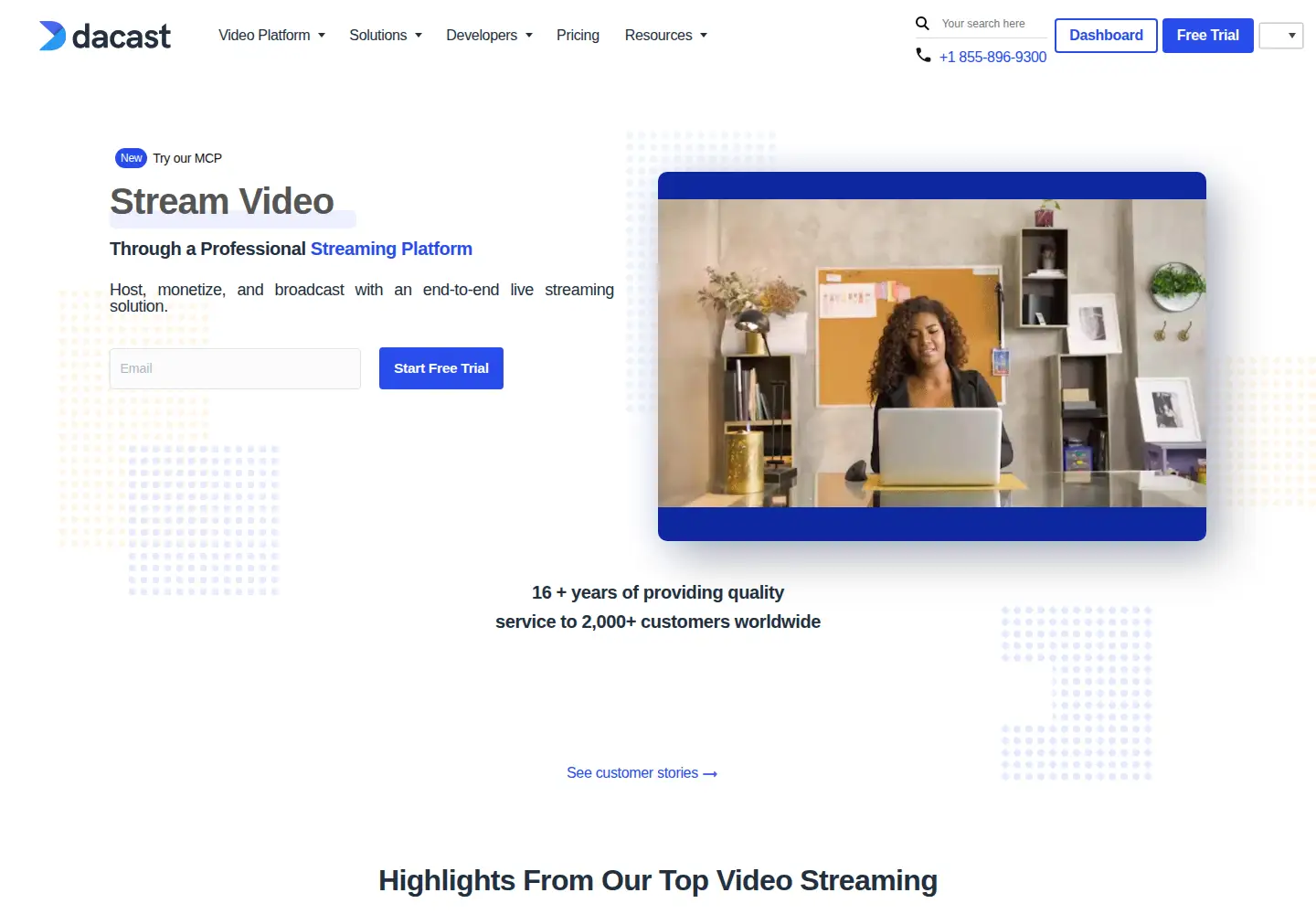 Screenshot of dacast.com