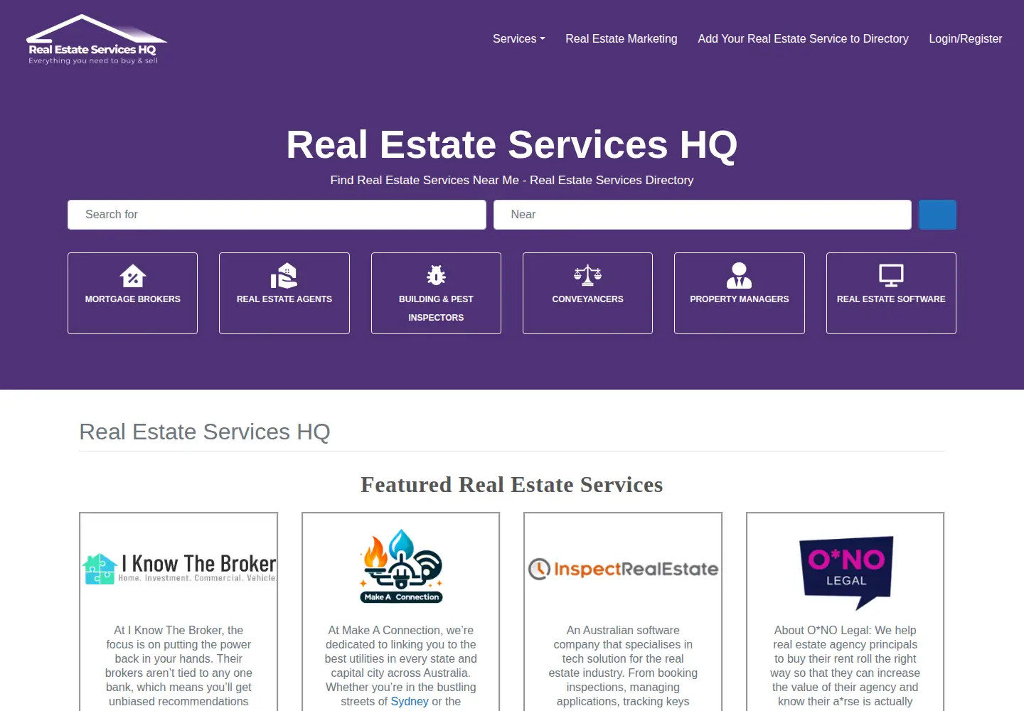 Captured homepage of realestateserviceshq.com.au in the current scan