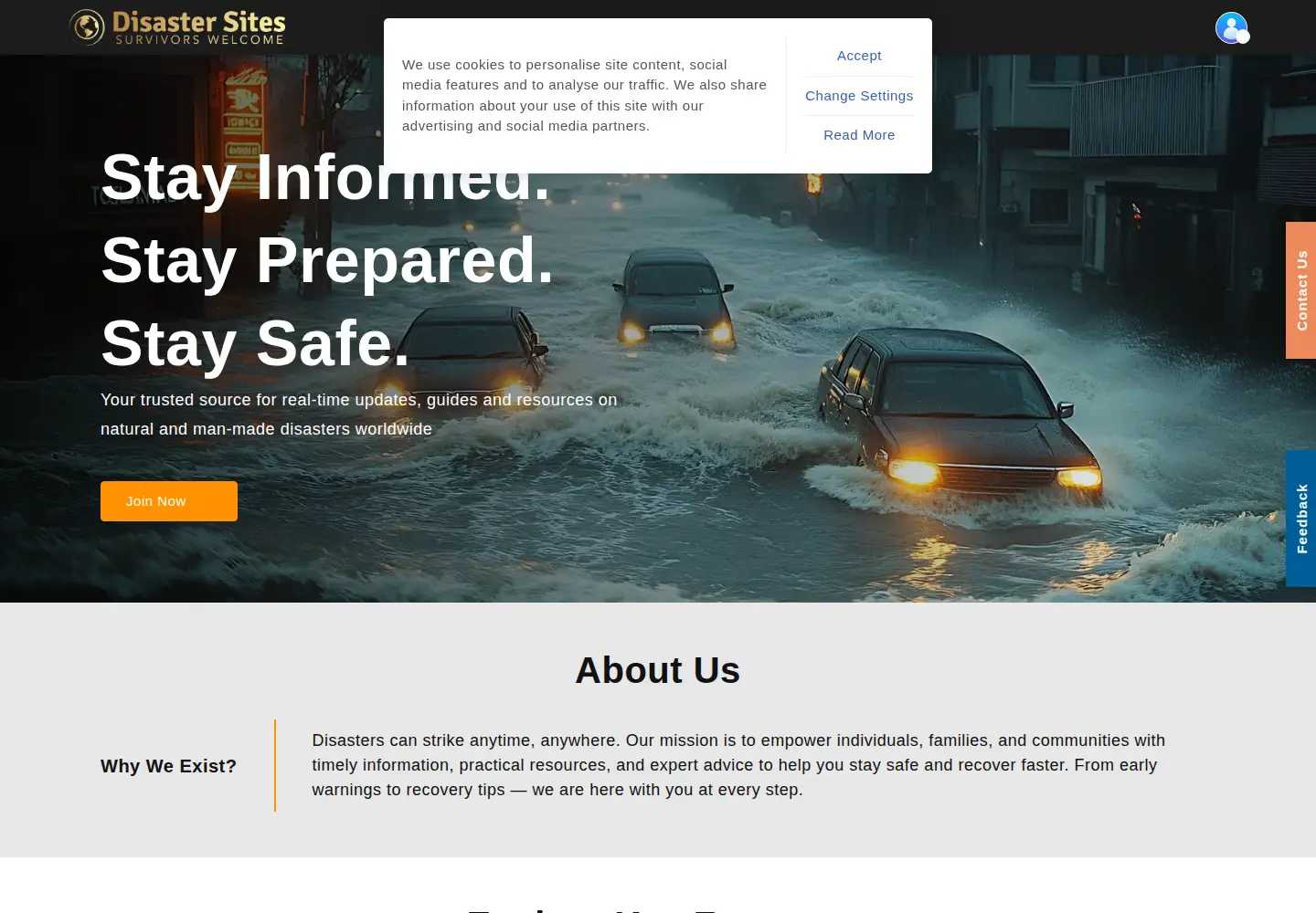 Captured homepage of disastersites.com in the current scan