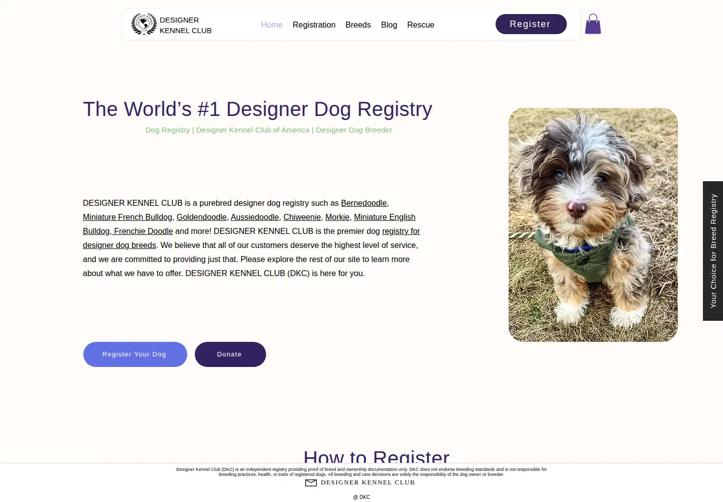Captured homepage of designerkennelclub.com in the current scan