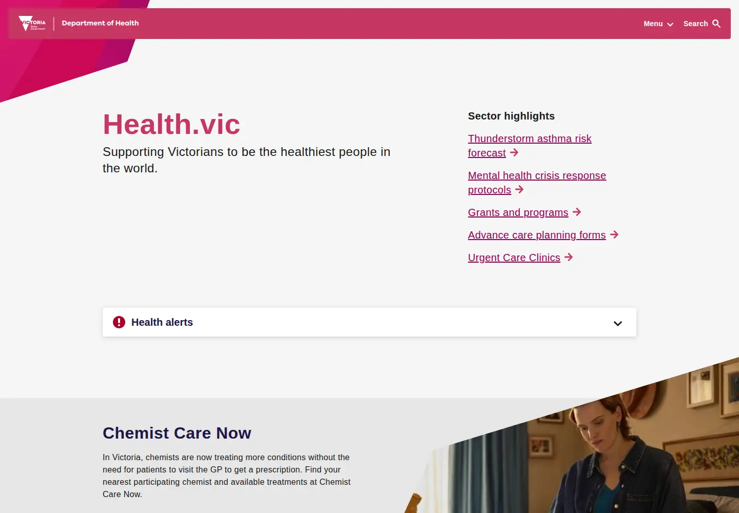 Screenshot of health.vic.gov.au