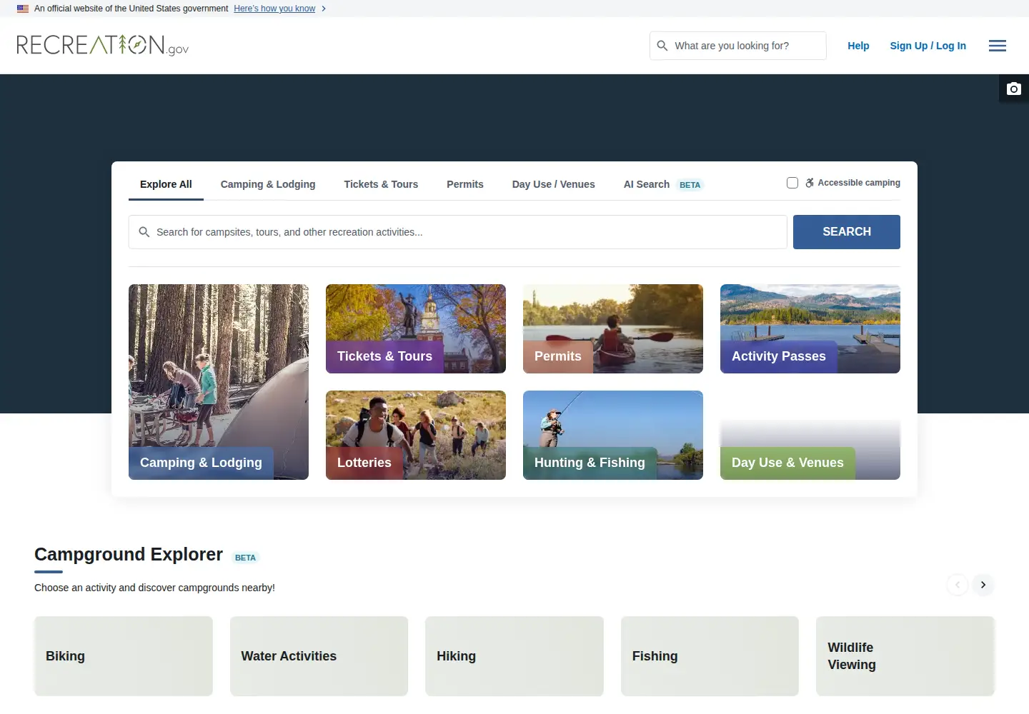 Screenshot of recreation.gov