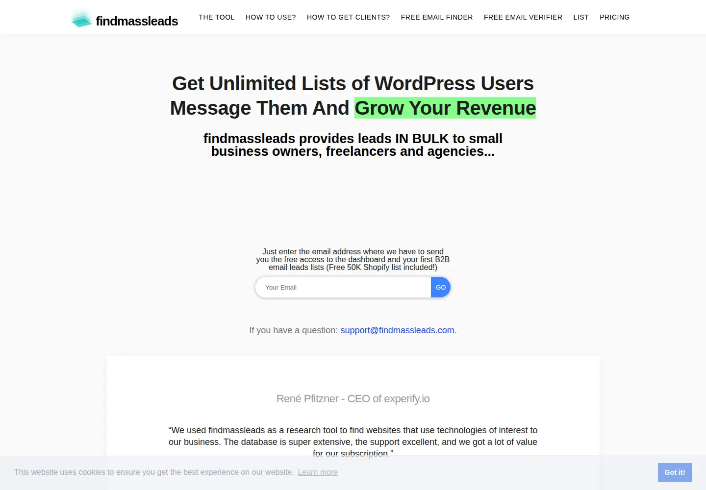 Screenshot of findmassleads.com