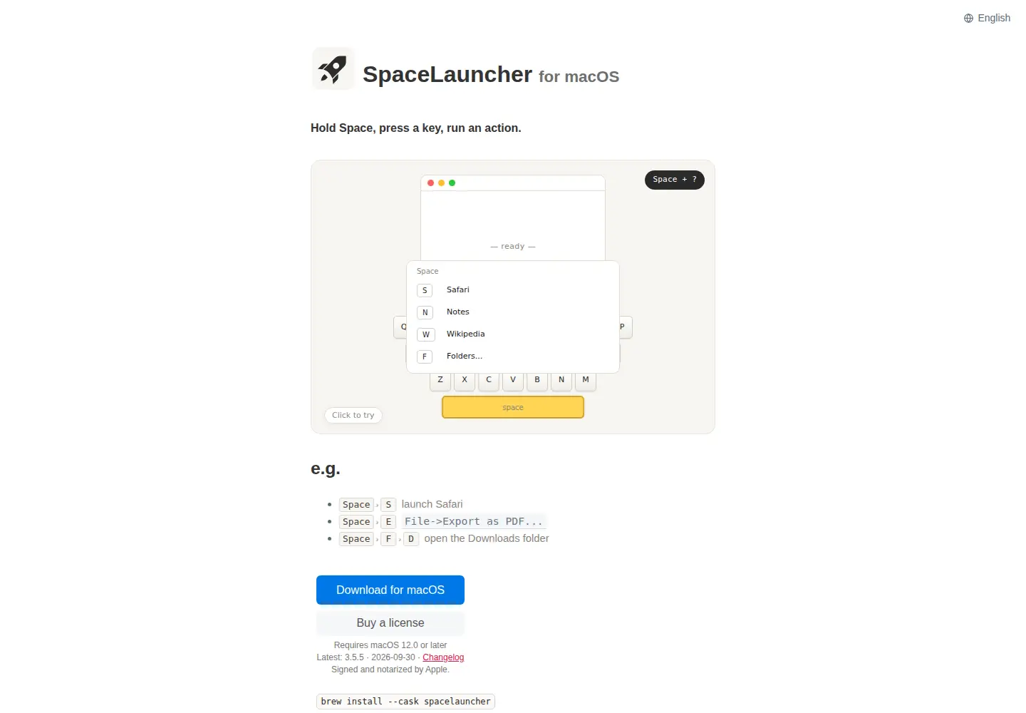 Screenshot of spacelauncherapp.com