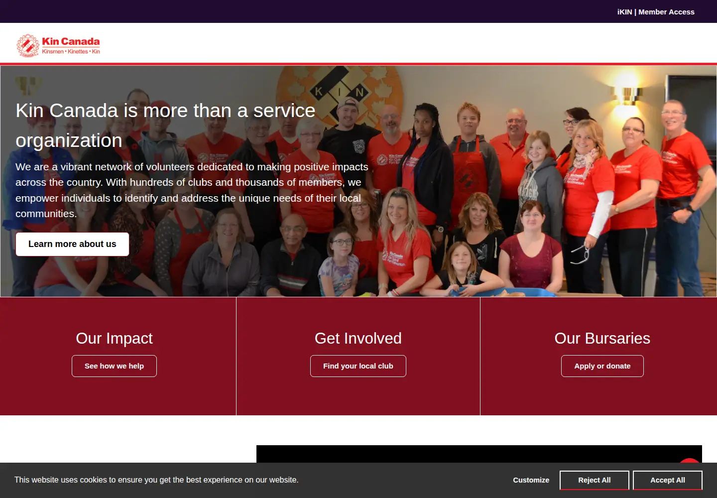 Captured homepage of kincanada.ca in the current scan