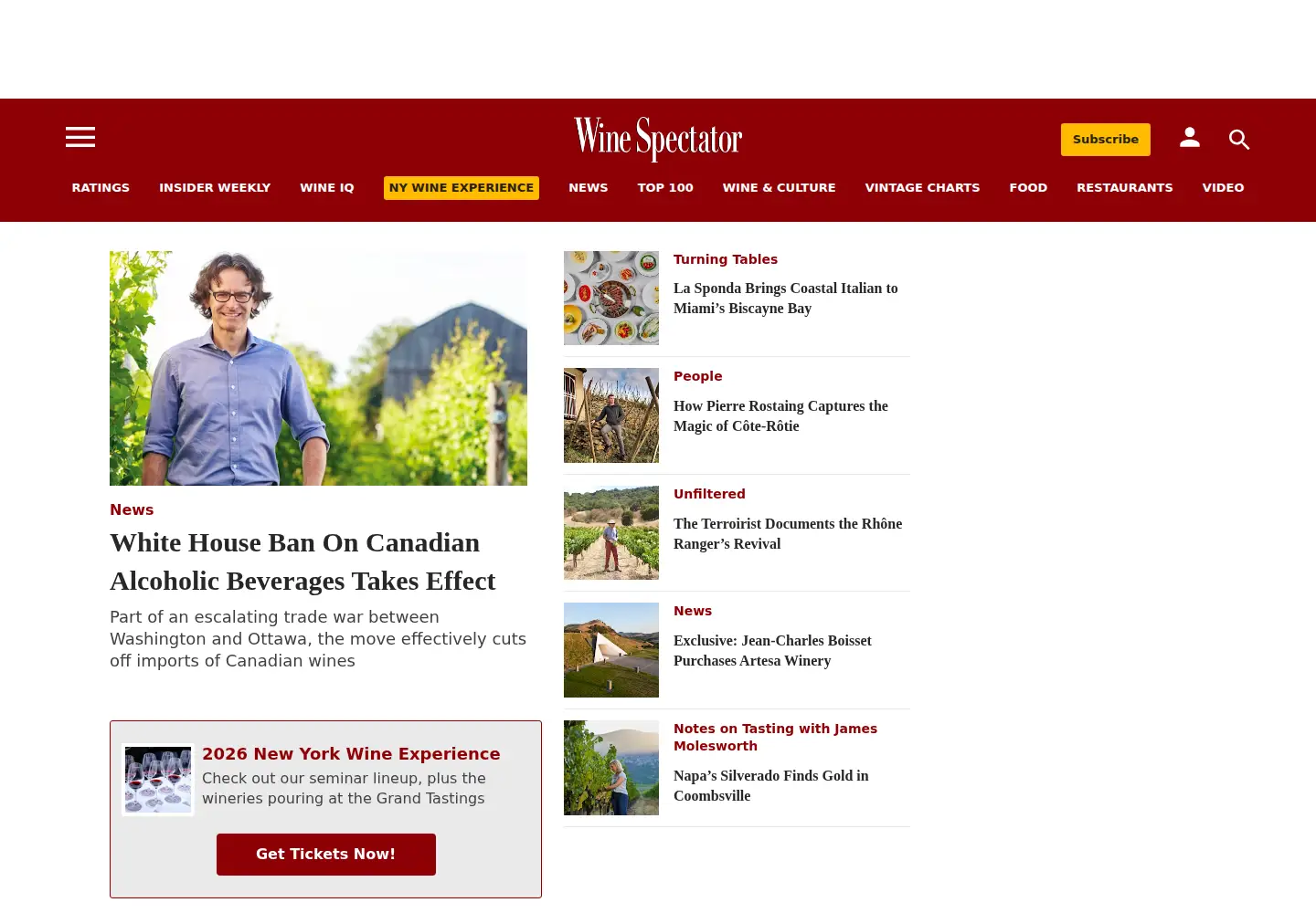 Screenshot of winespectator.com