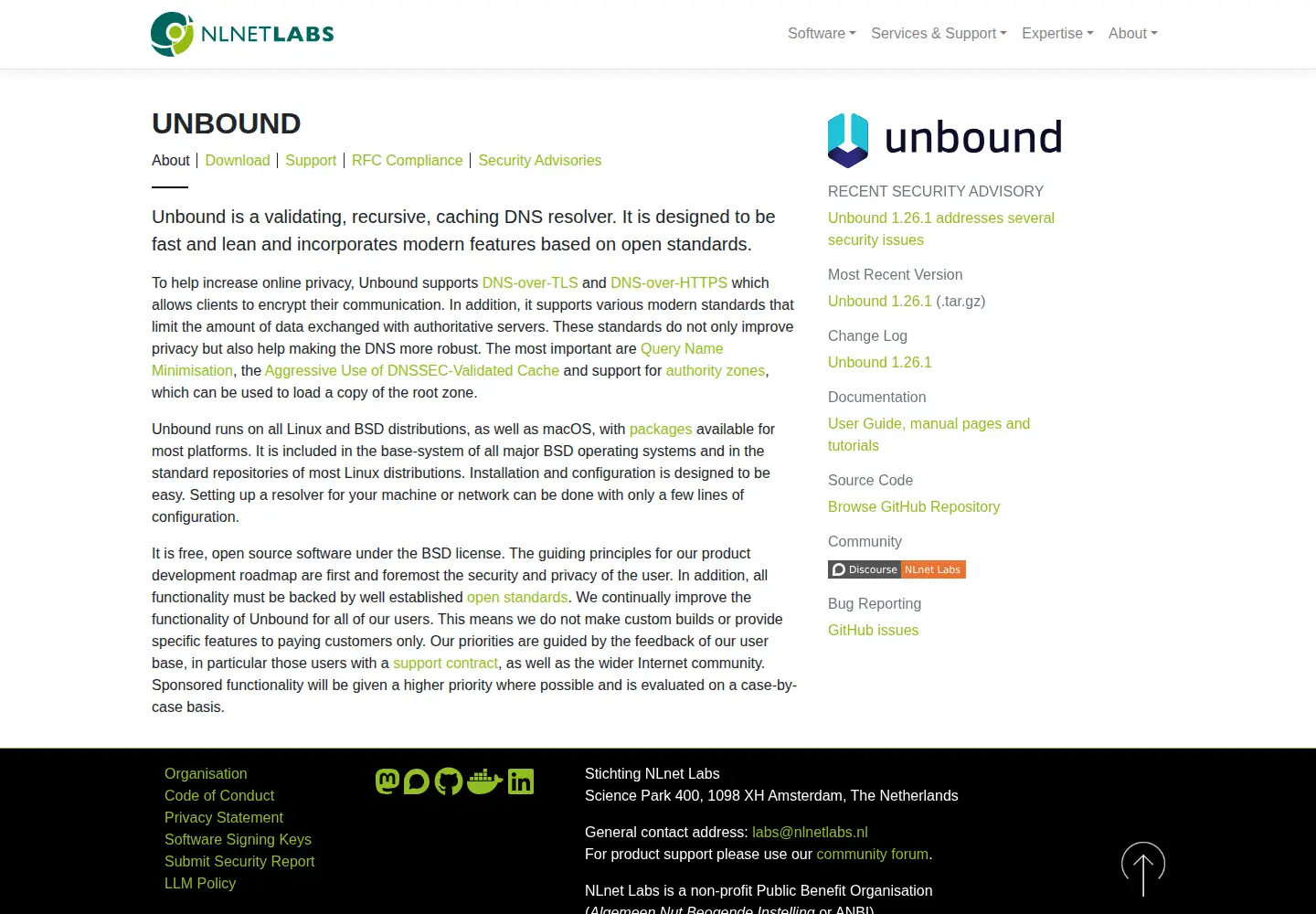 Screenshot of unbound.net