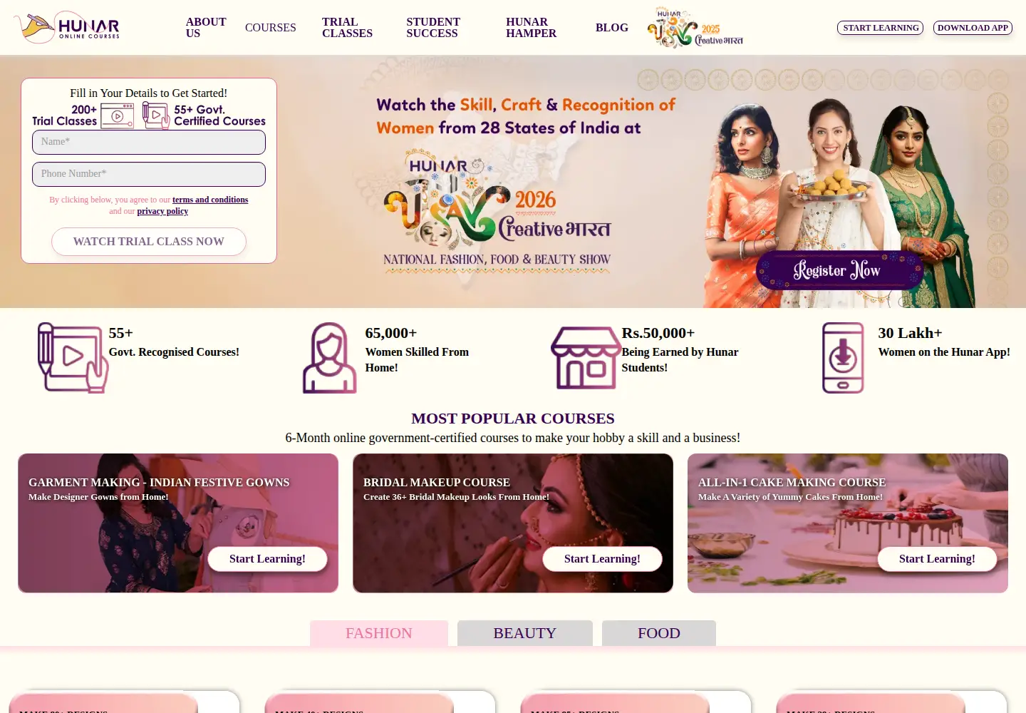 Screenshot of hunarcourses.com