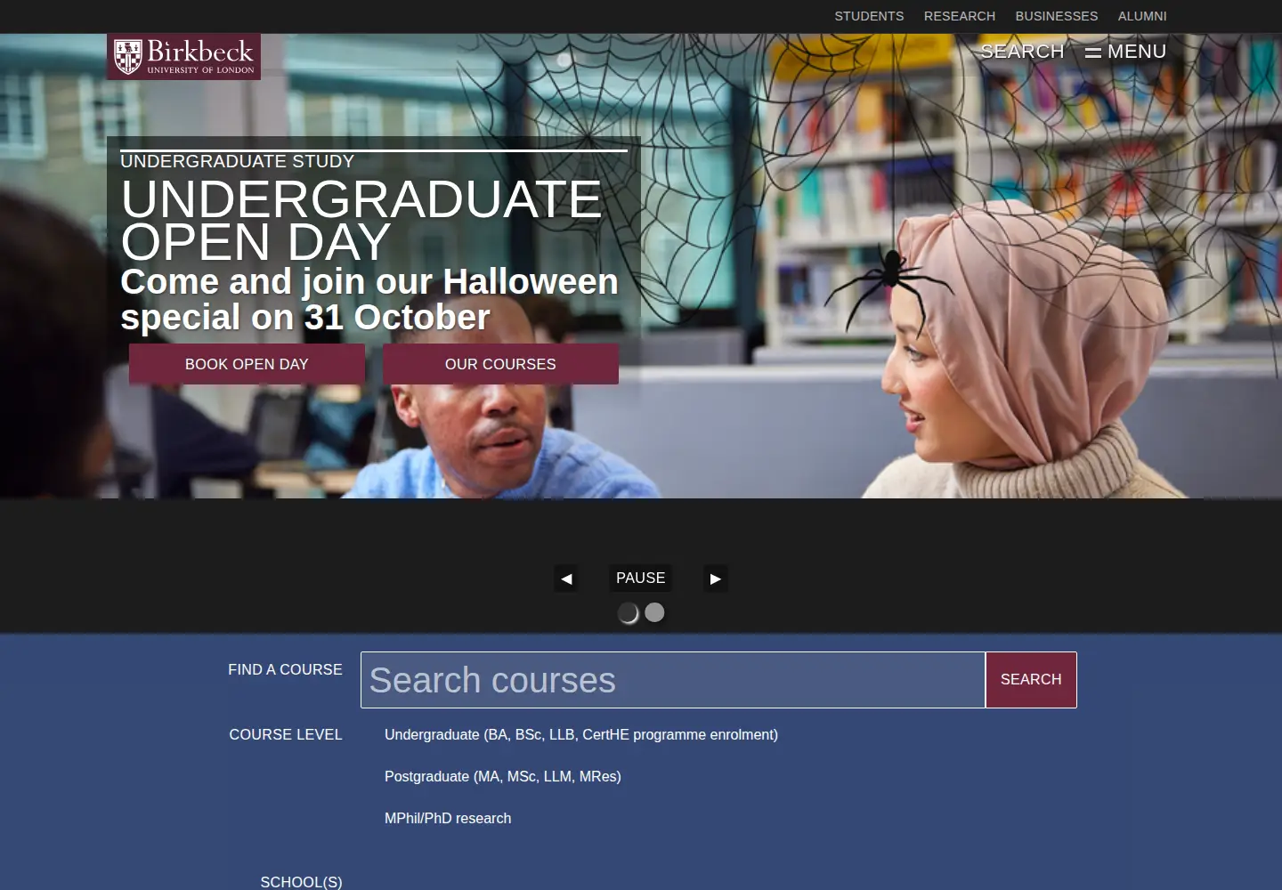 Screenshot of bbk.ac.uk