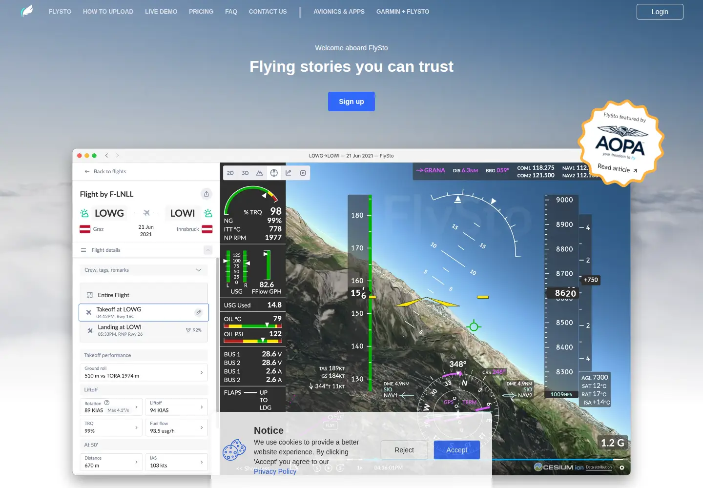 Screenshot of flysto.net