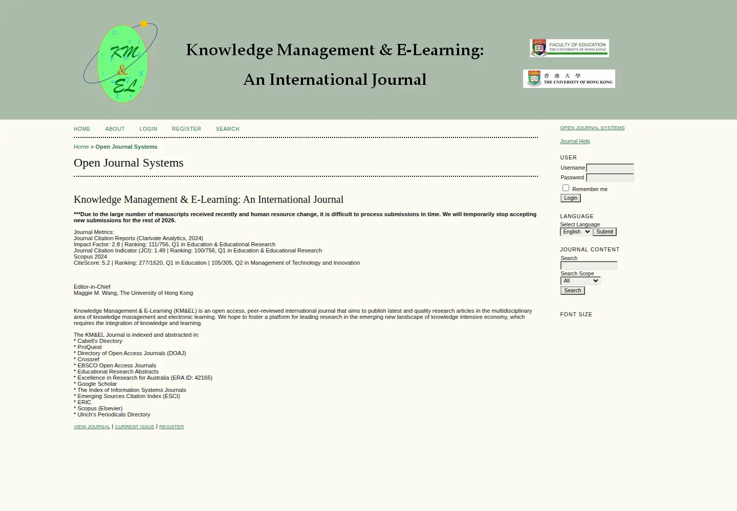Screenshot of kmel-journal.org