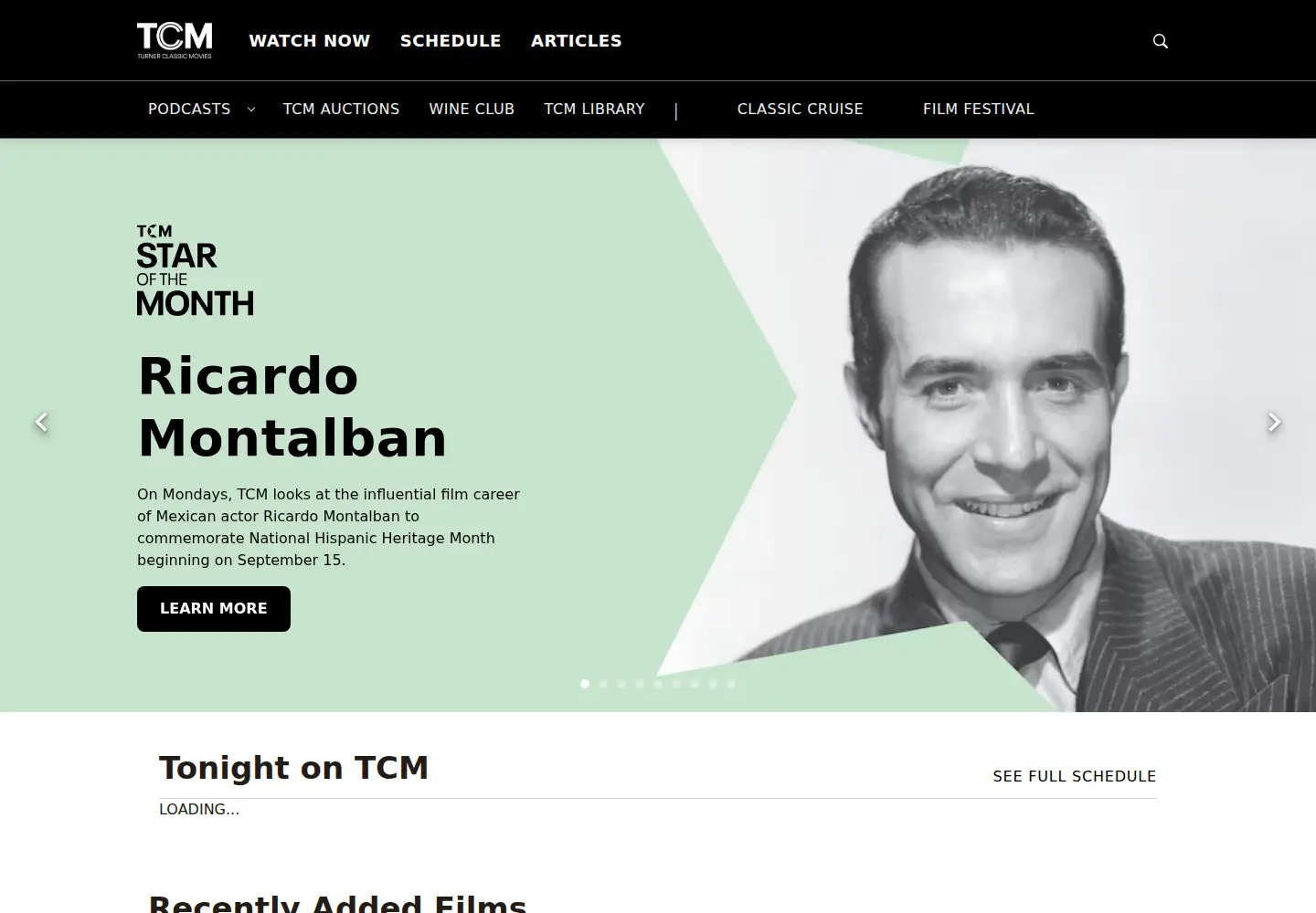Captured homepage of tcm.com in the current scan