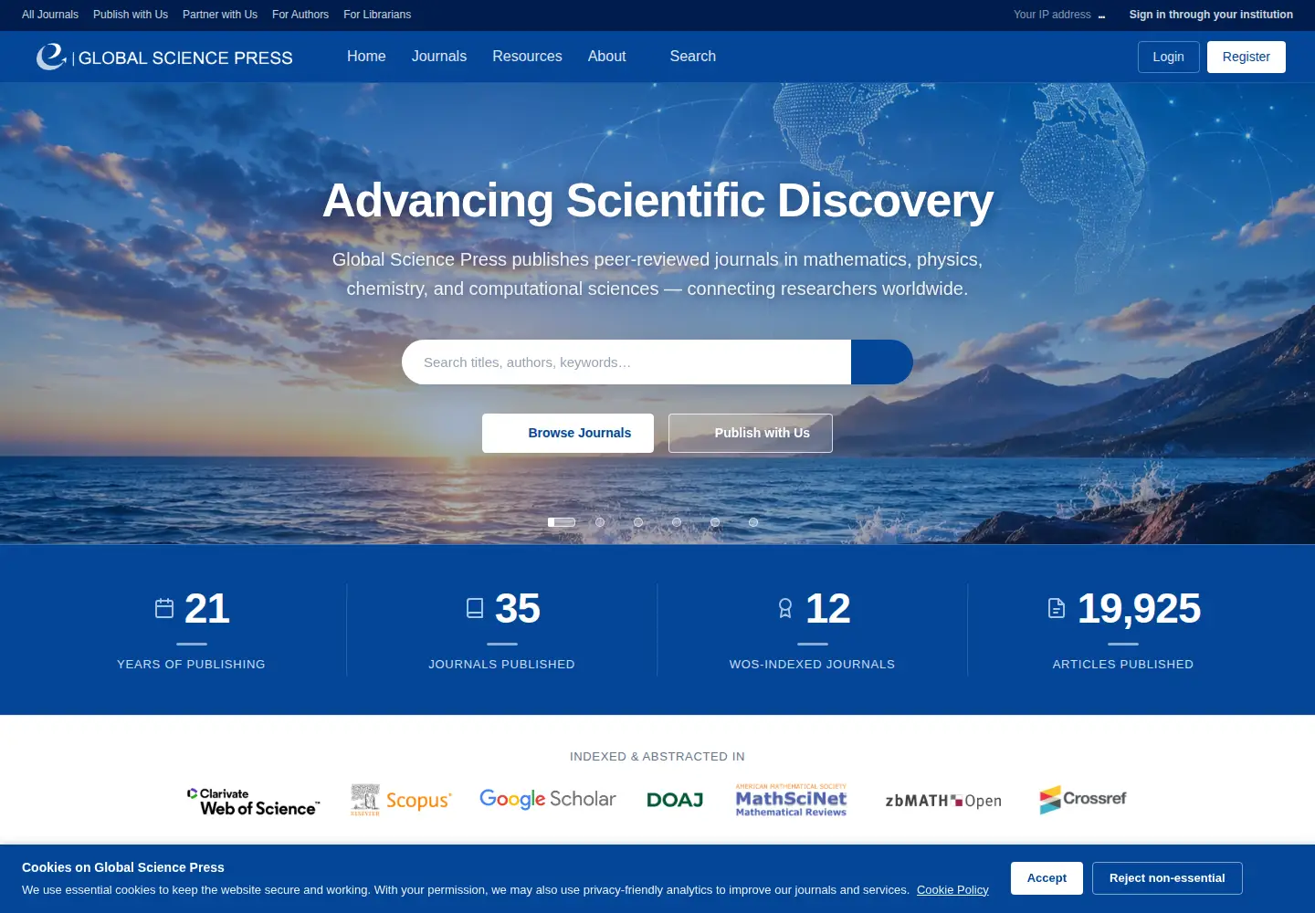 Screenshot of global-sci.com