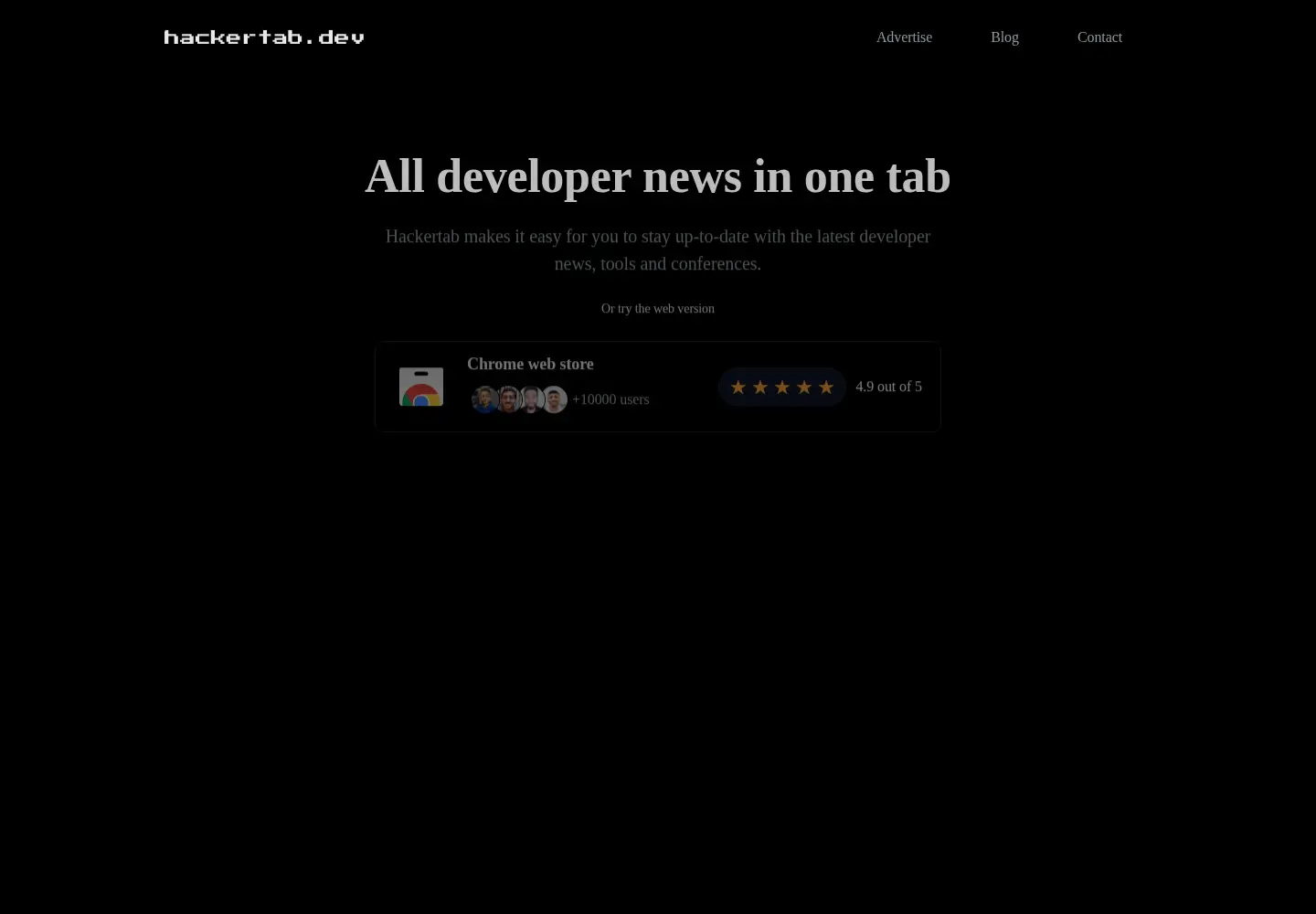Captured homepage of hackertab.dev in the current scan