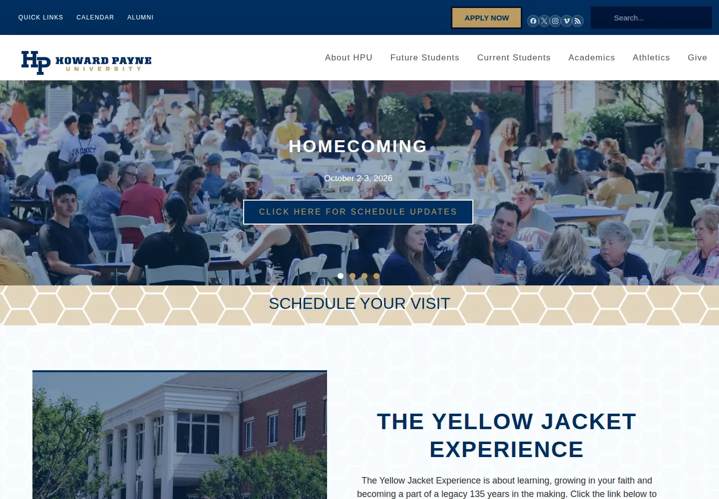 Captured homepage of hputx.edu in the current scan