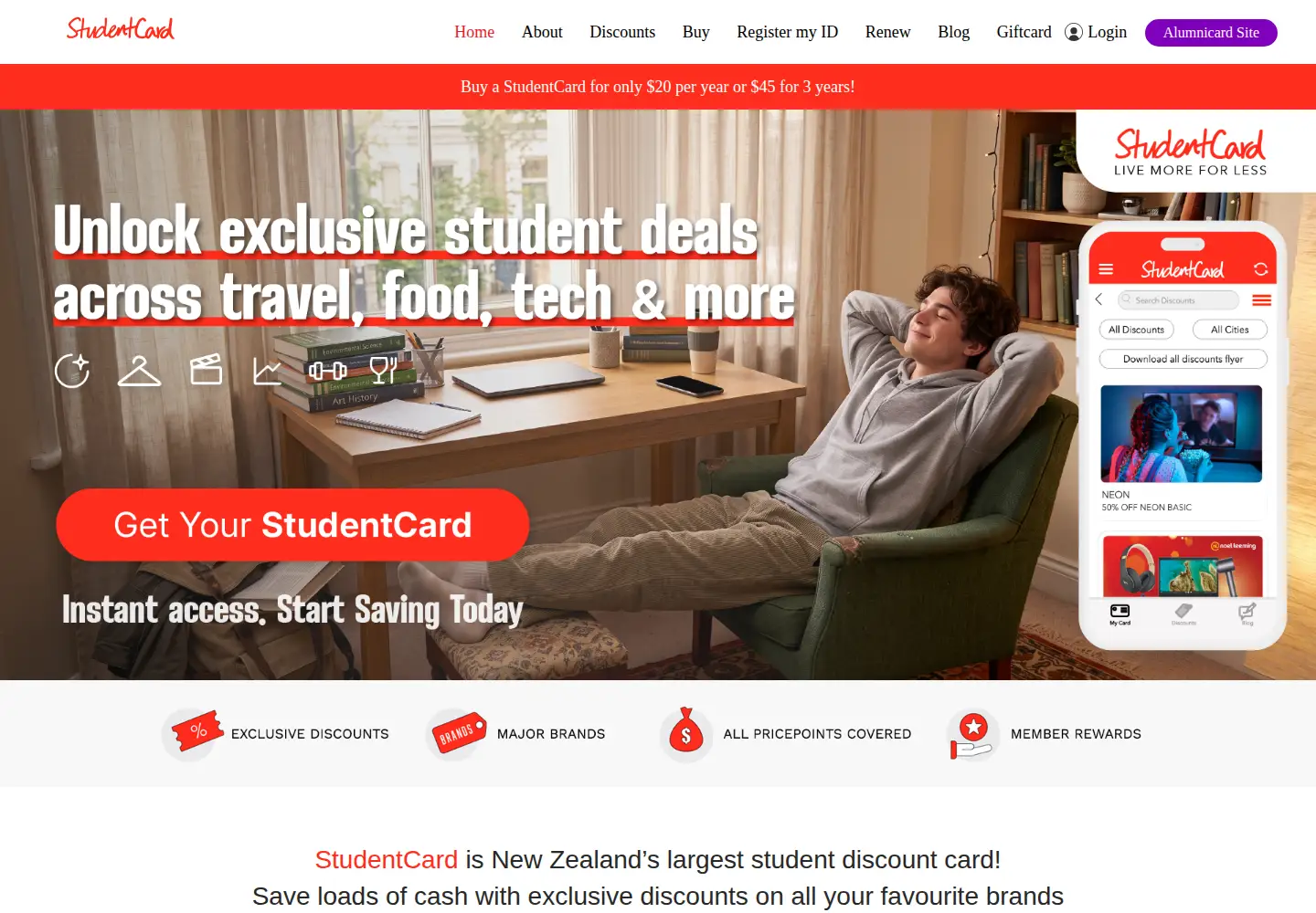 Captured homepage of studentcard.co.nz in the current scan