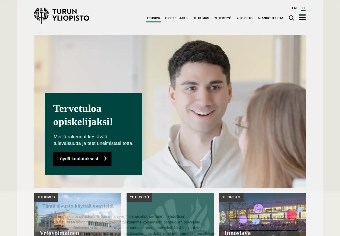Screenshot of utu.fi