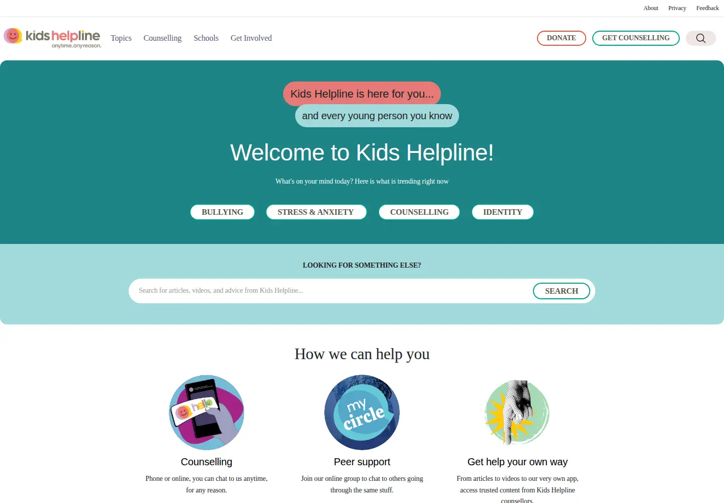 Screenshot of kidshelpline.com.au