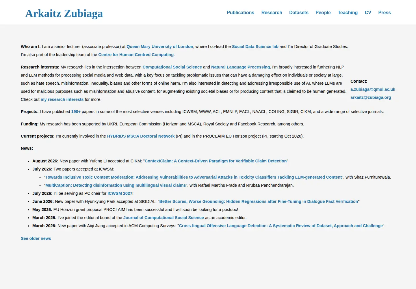 Captured homepage of zubiaga.org in the current scan