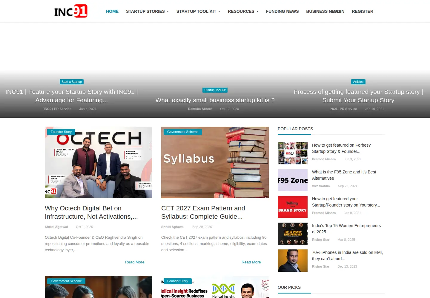 Captured homepage of inc91.com in the current scan