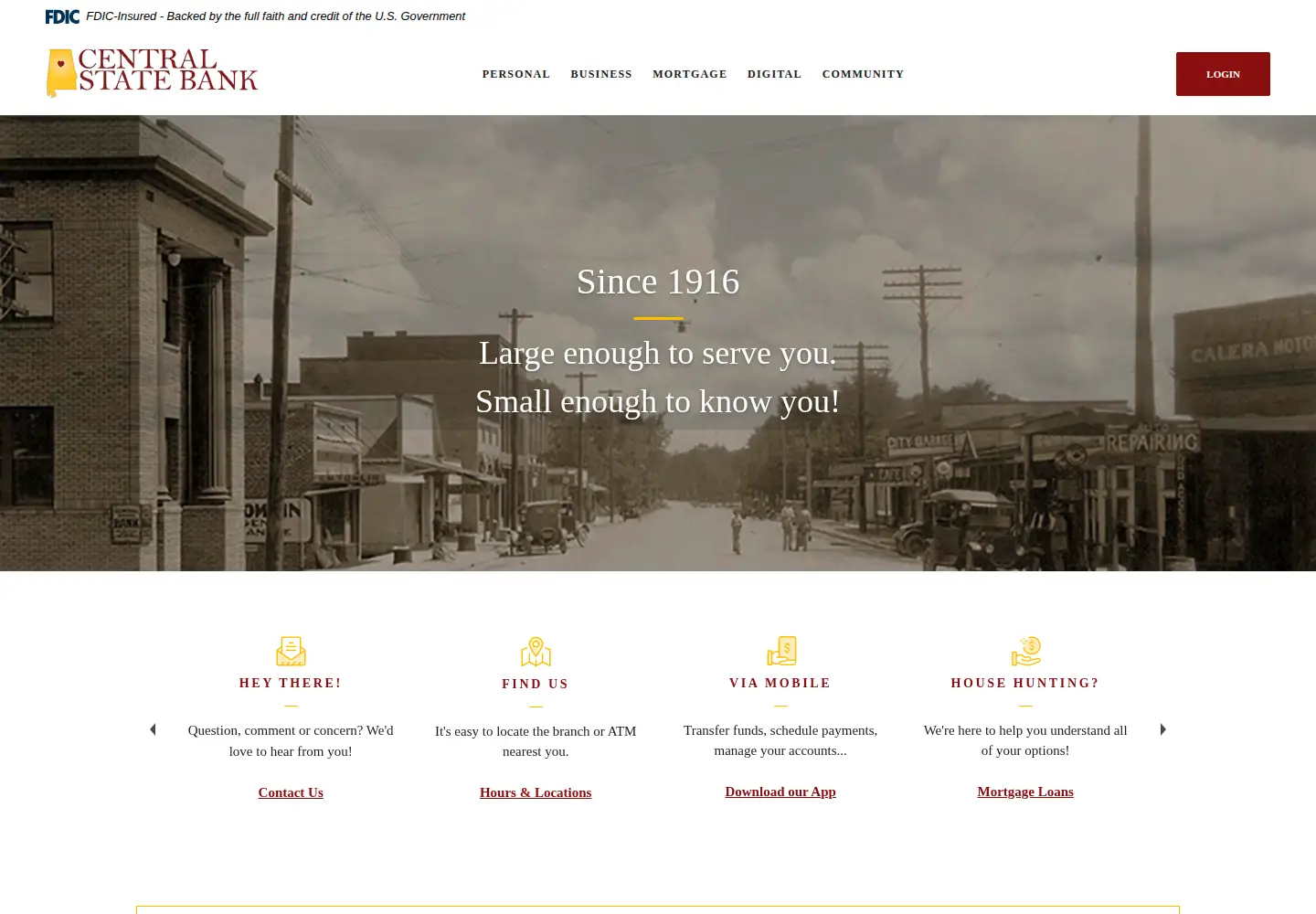 Captured homepage of centralstatebank.com in the current scan