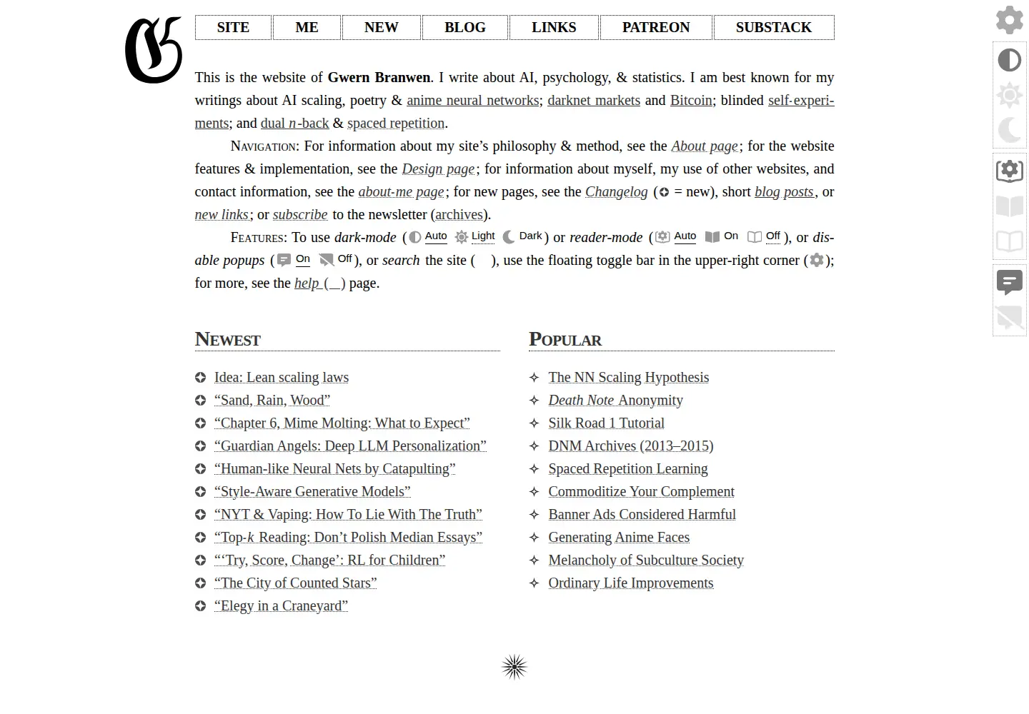 Screenshot of gwern.net