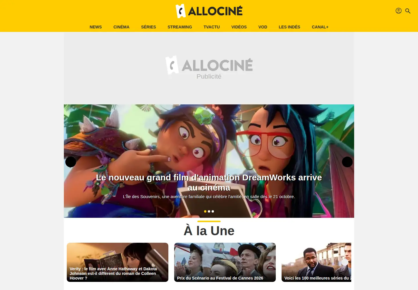 Screenshot of allocine.fr