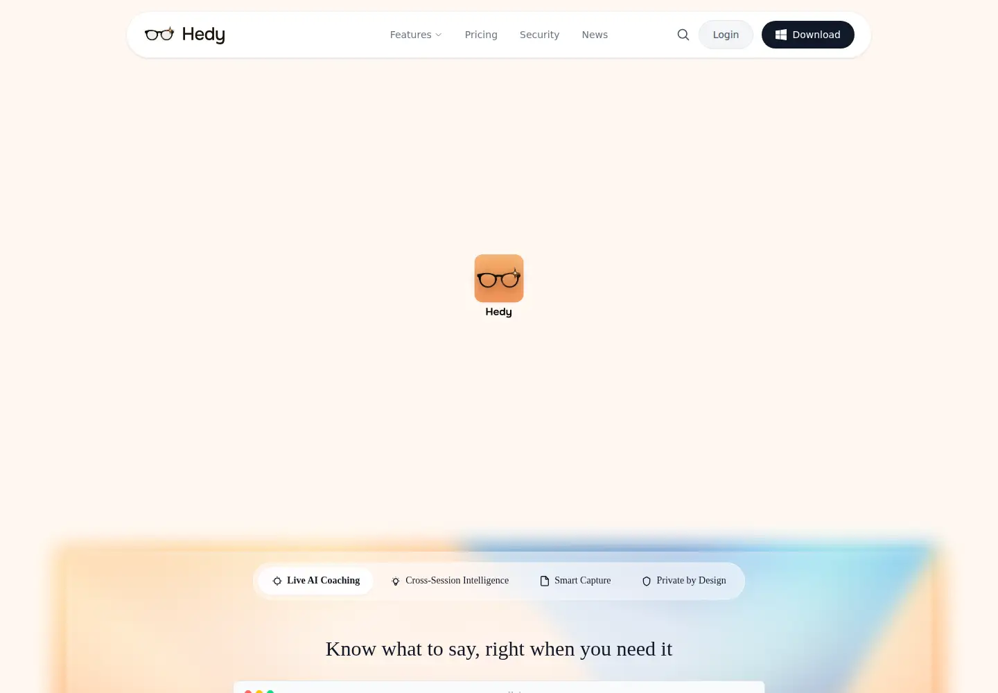 Captured homepage of hedy.ai in the current scan