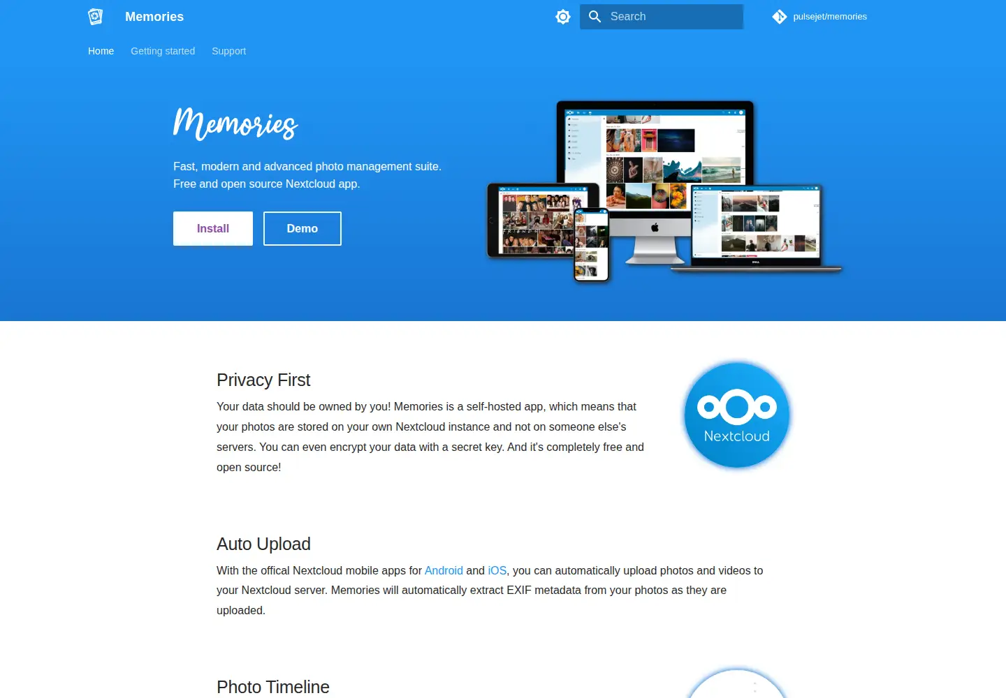 Screenshot of memories.gallery