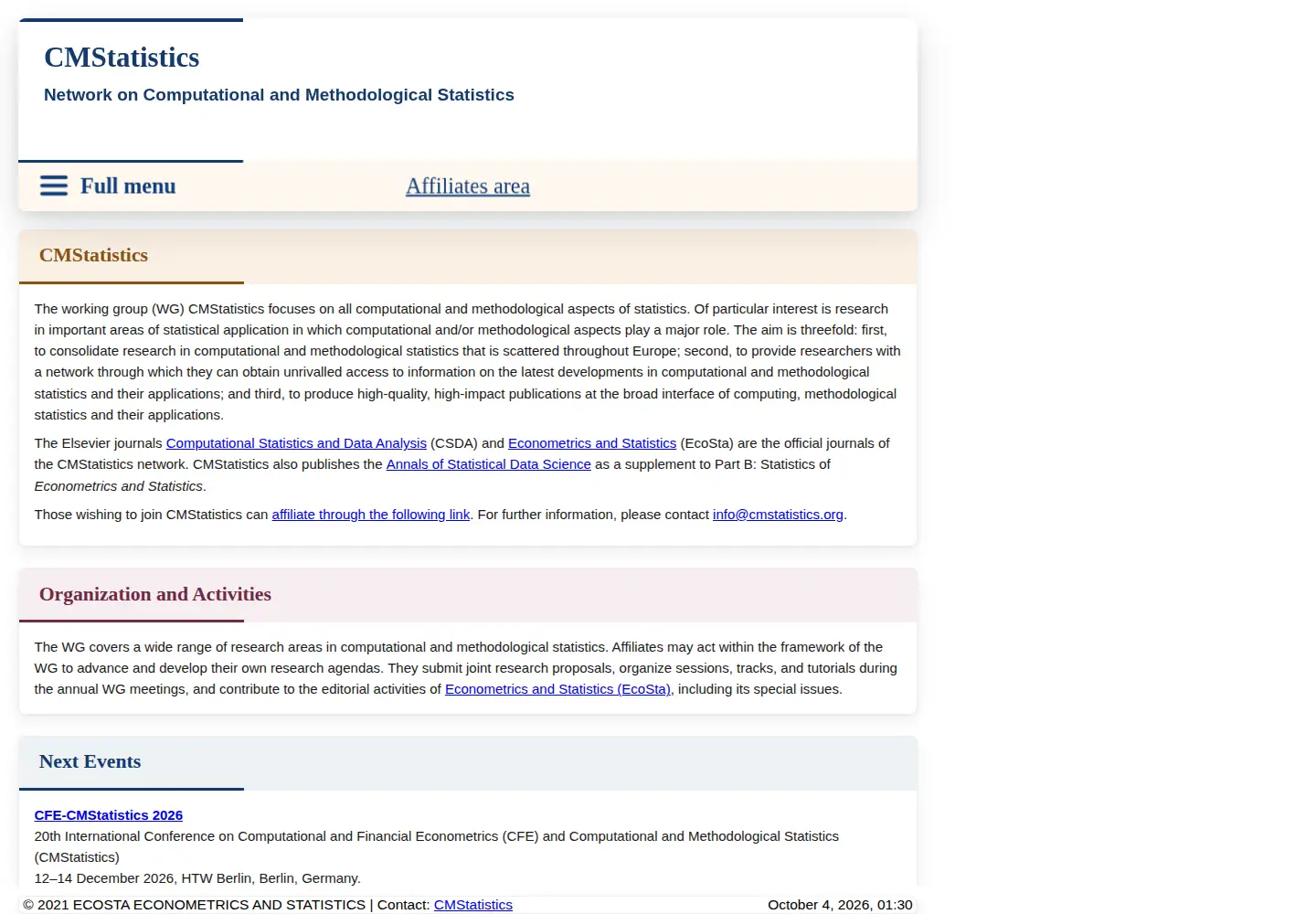Captured homepage of cmstatistics.org in the current scan