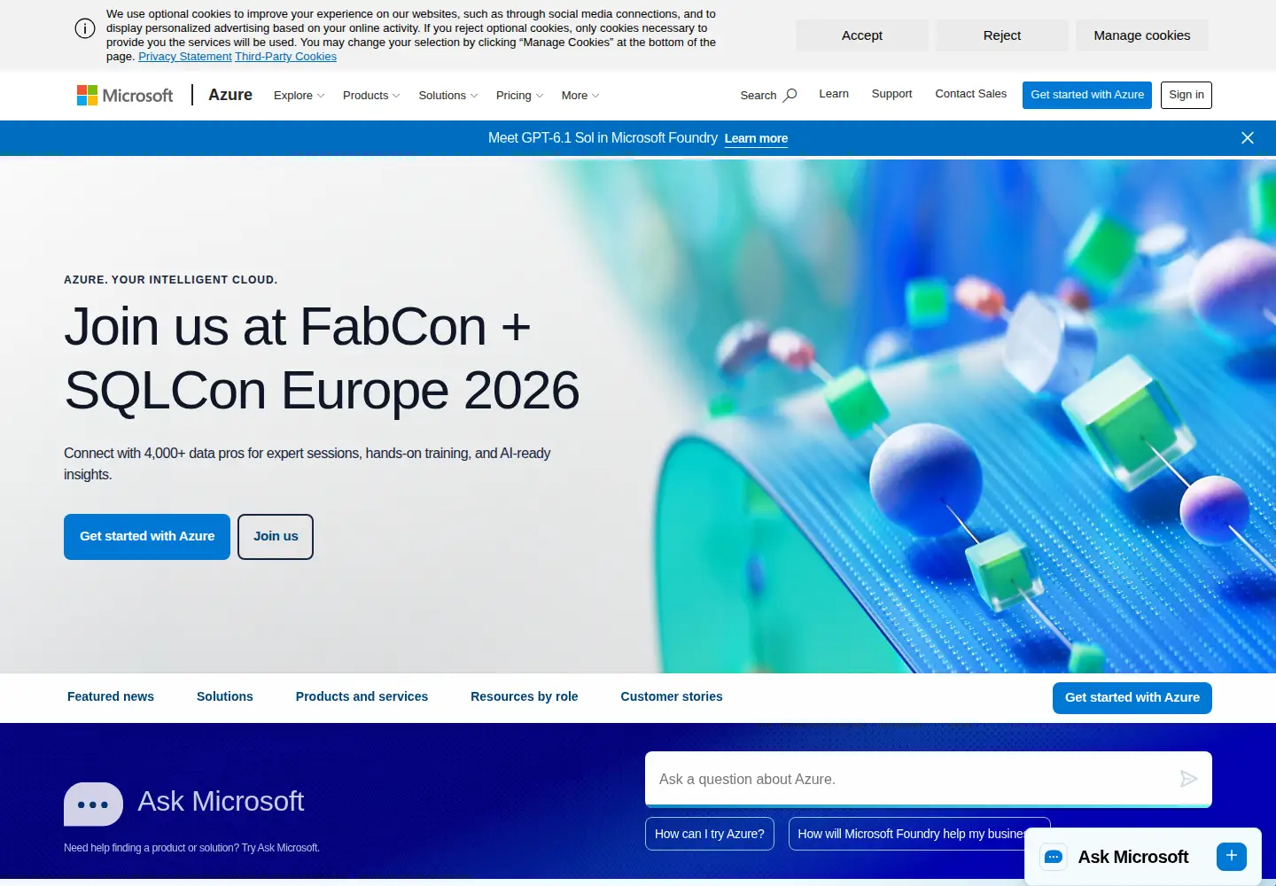 Screenshot of windowsazure.com