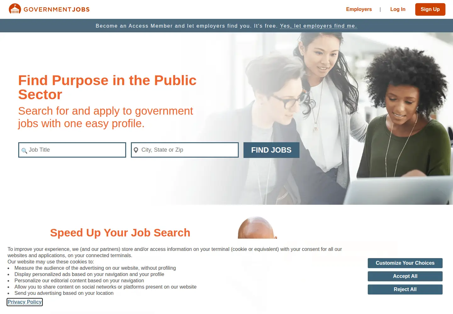 Screenshot of governmentjobs.com